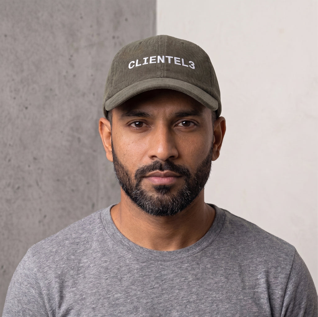 C3 White on Olive Corduroy Dad Hat