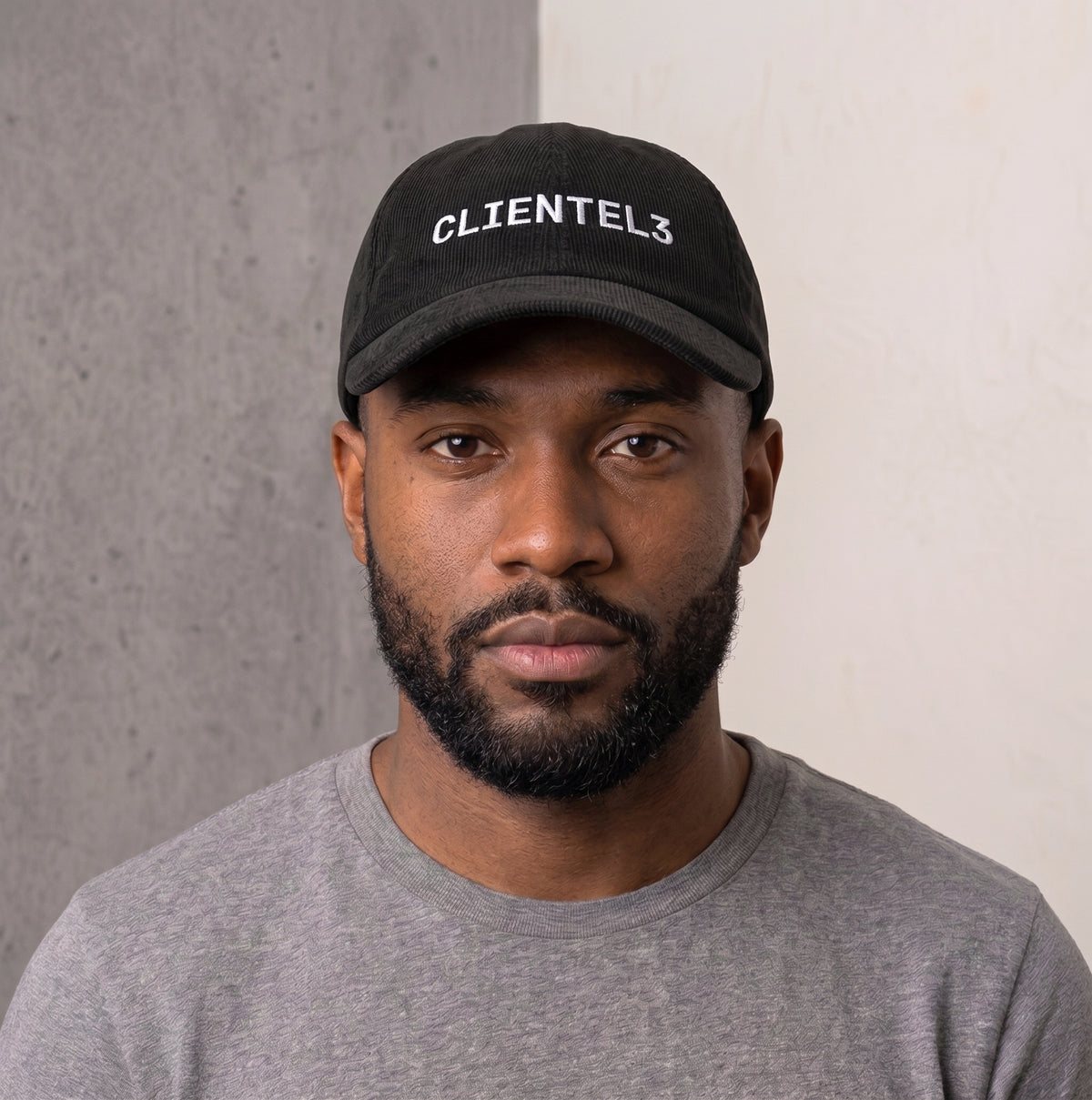 C3 White on Black Corduroy Dad Hat
