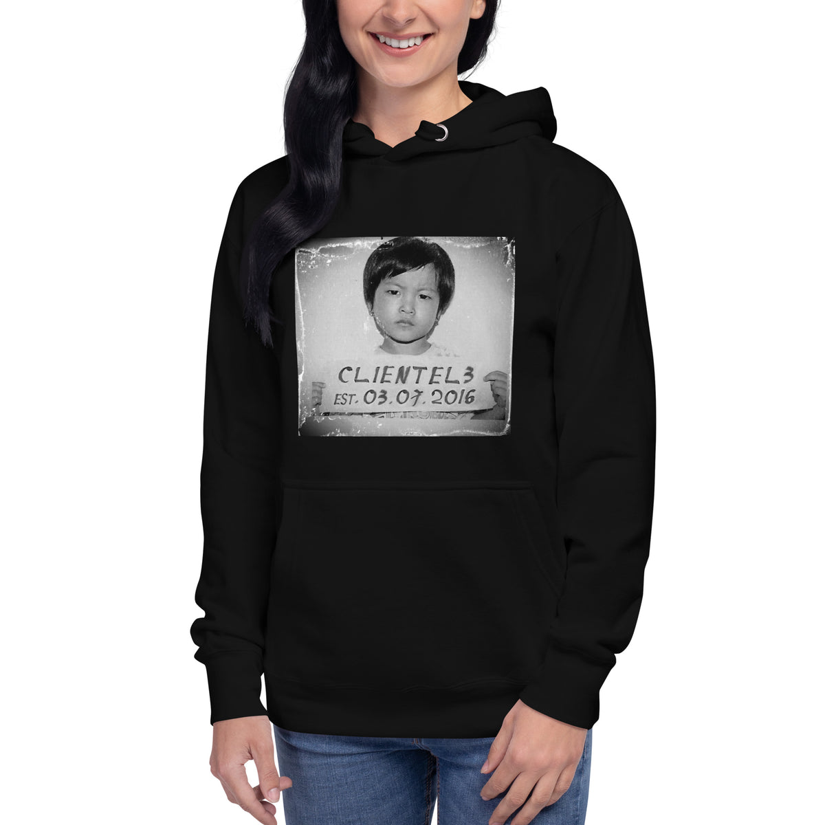 Women's Immigrant Hoodie in Black, on model
