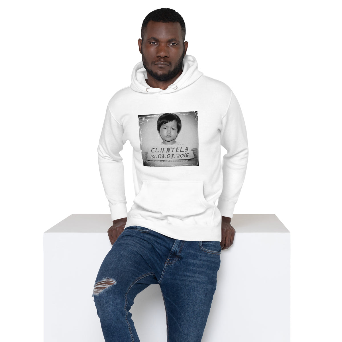 Men's Immigrant Hoodie in White, on model