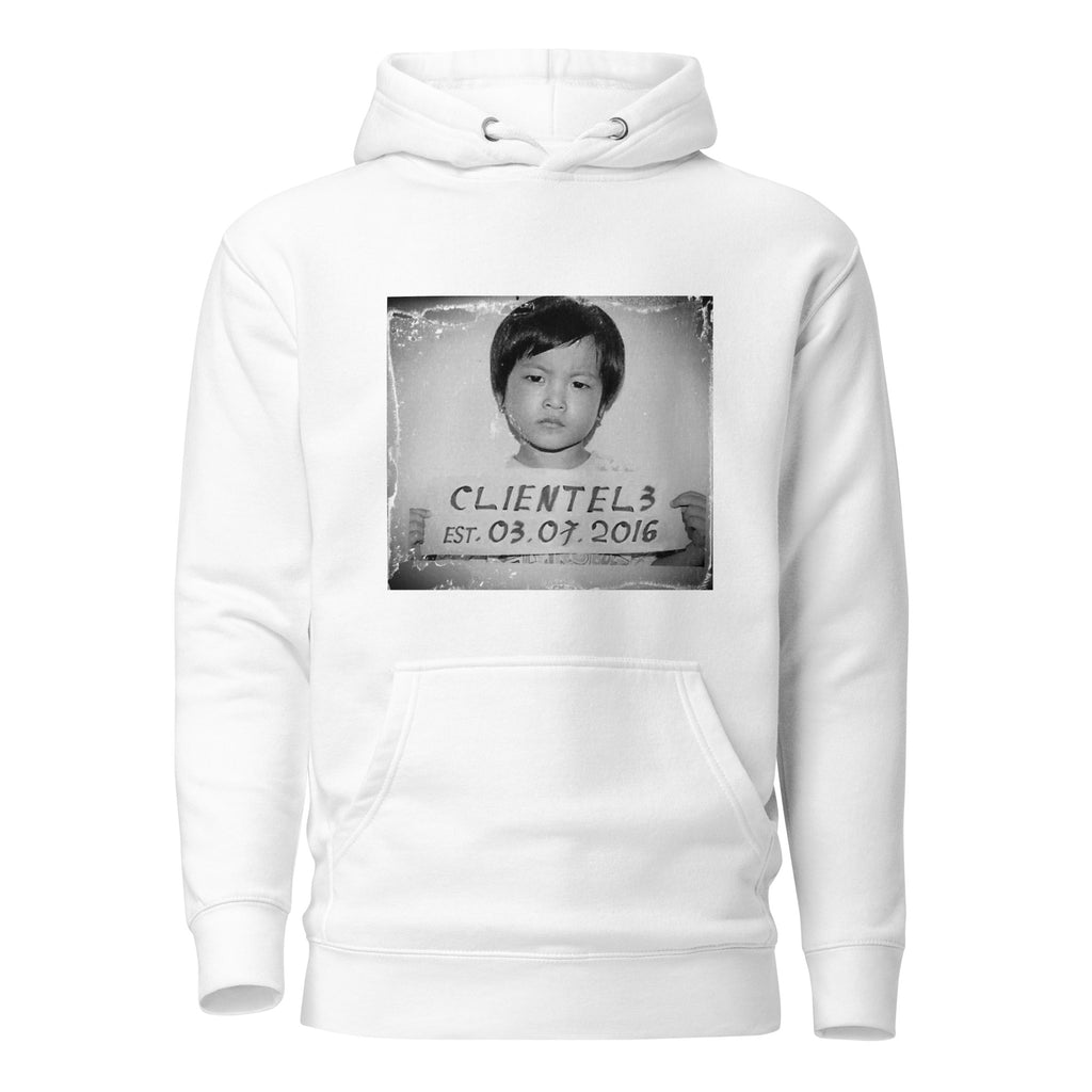 Women's Immigrant Hoodie in White, flat lay